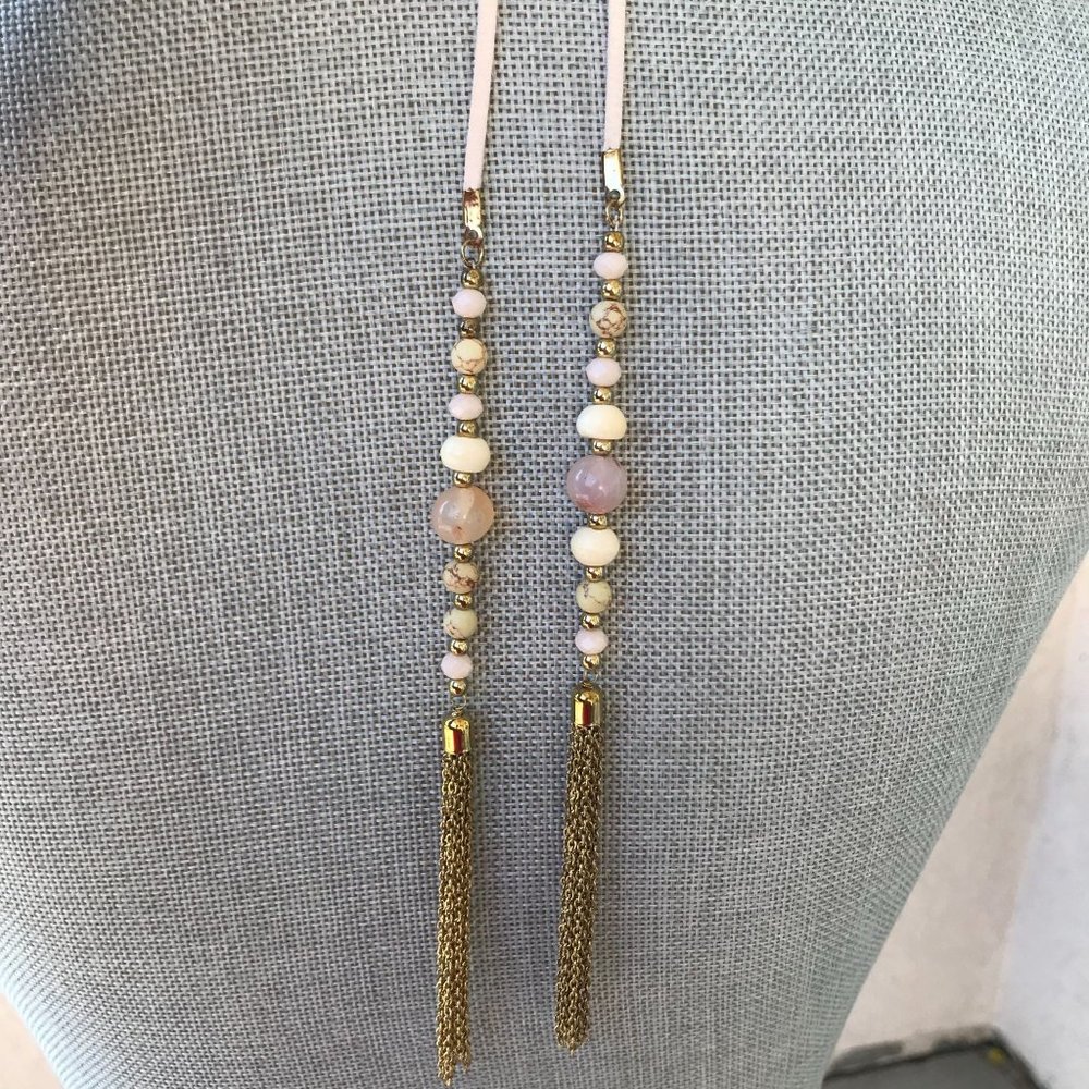Anthropologie | Shiraleah Jewelry Ivory Leather Martina Choker Lariat Necklace - Picture 3 of 3